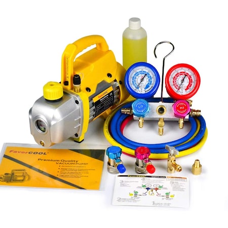 Favorcool 3.0CFM 1/4HP Air Vacuum Pump with Manifold Gauge Set for Freon Charging FC-30T-136G